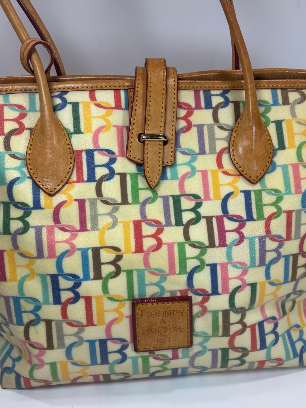 Vintage Dooney & Bourke 1975 Rainbow Monogram Tote Shoulder Bag Y2K Colorful EUC - Picture 3 of 11